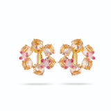 Les Nereides Apricot Peach Diamantine Flower 6 Round Stone Clip-on Earrings