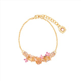 Les Nereides  Apricot Peach Diamantine 5 Stones and flower fine Bracelet
