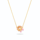 Les Nereides Apricot Peach Diamantine Flower and Round Stone Necklace