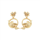 Les Nereides Bird Flower and Crsytal Dangling Post Earrings