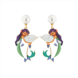 Les Nereides Mermaid and Dolphin Post Earrings