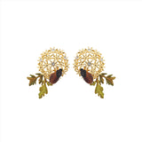 Les Nereides Golden flower bouquet and scarab beetle post Earrings