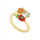 Les Nereides Wildflower and round stone adjustable Ring