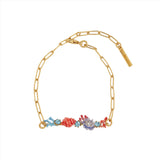 Les Nereides Seashell Enameled Group Corals and Cut Glass Stone Bracelet