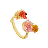 Les Nereides Adjustable Ring hermit crab and light pink cut glass stone