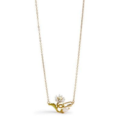 Les Nereides Fine Necklace With White And Green Daisy, Mother Of Pearl Bead And Carabiner