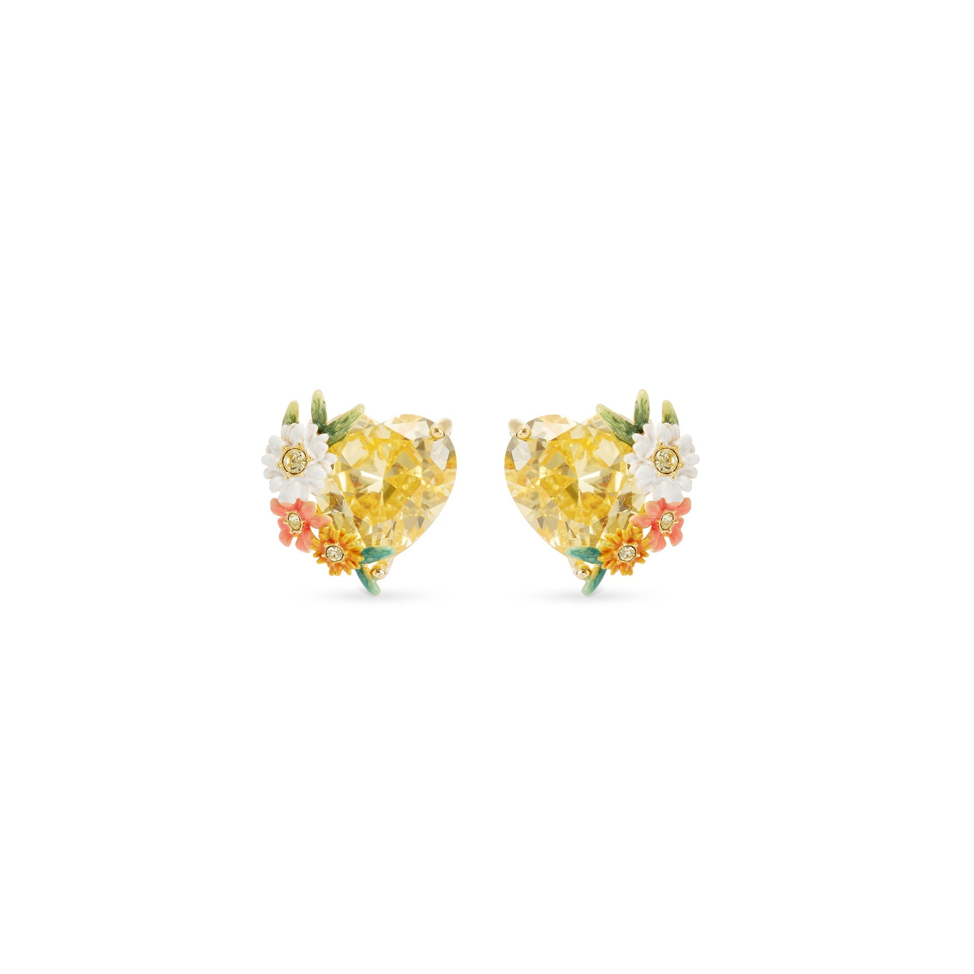 Les Nereides Yellow Heart, Zinnias And Daisies Post Earrings | Accessories | departure-to-desk | Earrings | Fashion Jewellery | new-season-2025 | Women | Women Earrings | Womens