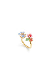 Les Nereides Hydrangea Flower And Round Faceted Glass Stone Adjustable Ring