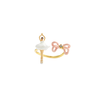 Les Nereides Mini Ballerina And Pink Bow Adjustable Ring