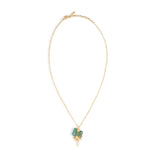 Les Nereides Blue Cut Stone, Golden Flowers And Cultured Pearl Pendant Necklace