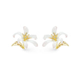 Les Nereides Large White Lily Earrings And Golden Leaves