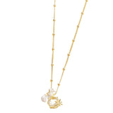 Les Nereides Lily Flower And Faceted Stone Pendant Necklace