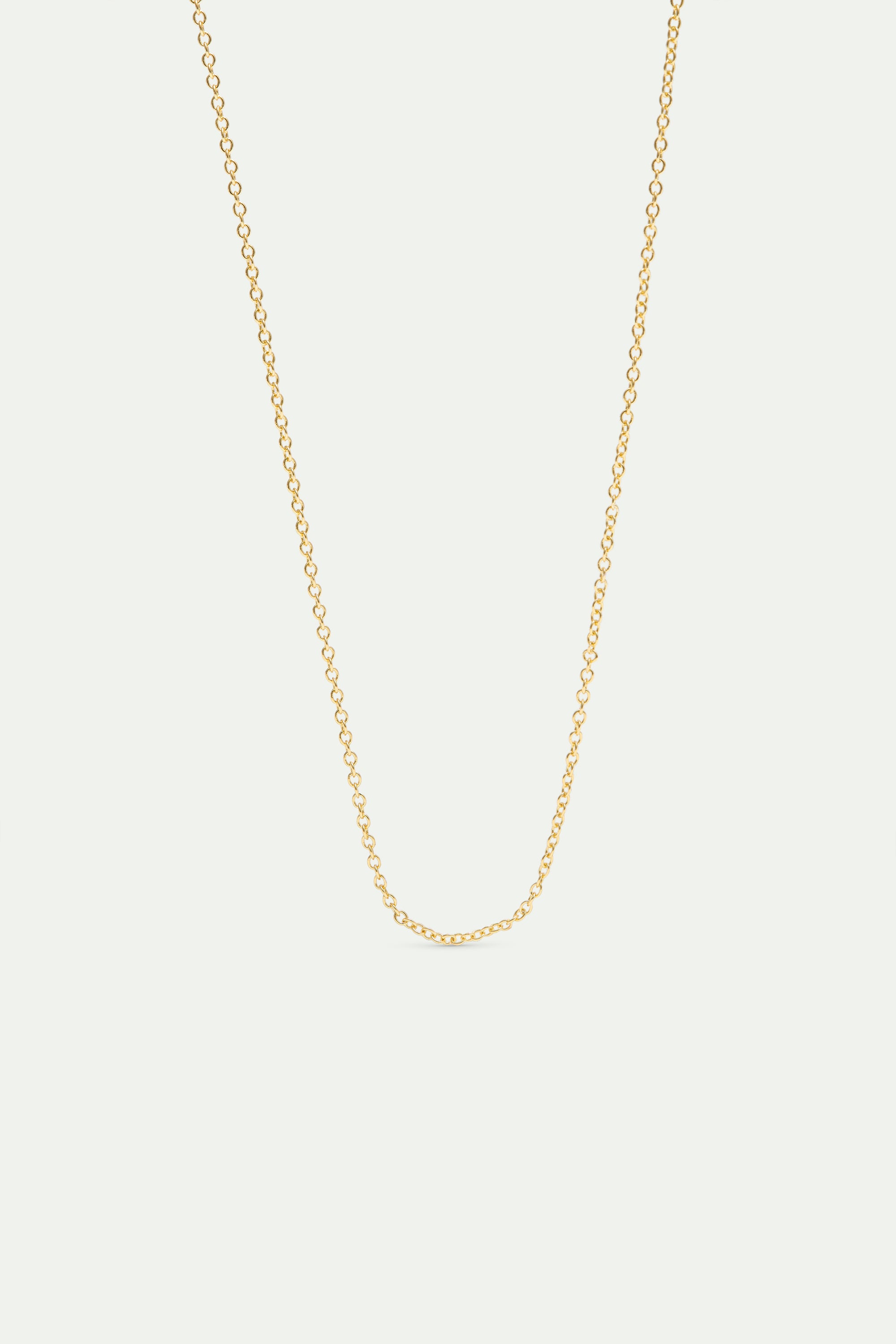 A delicate, gold-toned oval link chain necklace, draped in a U-shape.