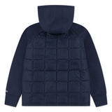 Navy blue Abercrombie & Fitch kids hooded puffer jacket with quilted body, long sleeves, zip front, and side pockets.
