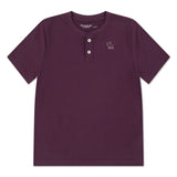 Burgundy Abercrombie & Fitch kids henley T-shirt with short sleeves, button placket neckline, and small embroidered logo on the chest.