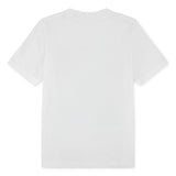 White Abercrombie & Fitch kids T-shirt with navy New York logo print, short sleeves, and classic crew neckline.