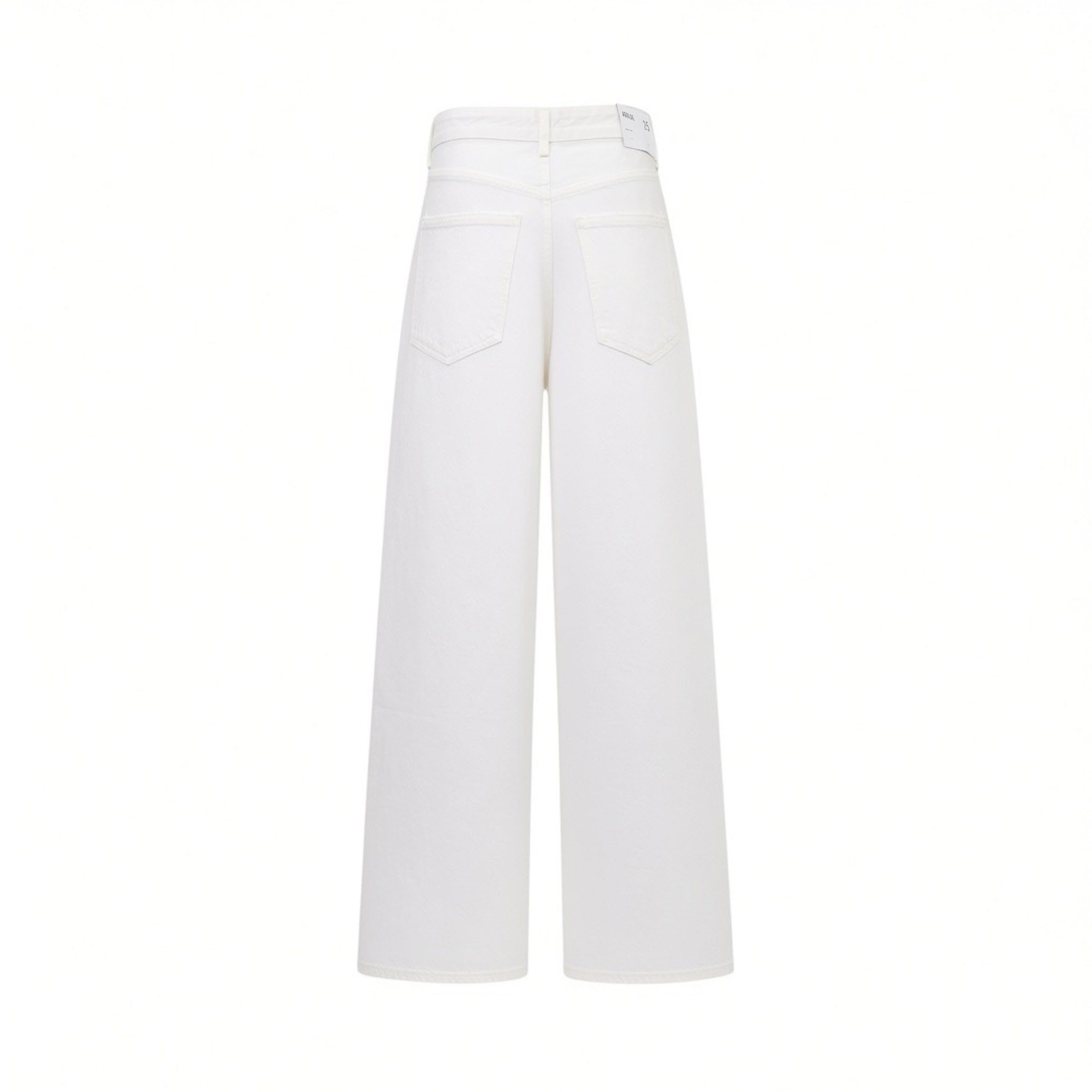 Back studio shot of the white Agolde jeans showcasing the high-rise fit, classic patch pockets, and white brand label.