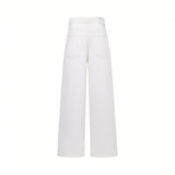 Back studio shot of the white Agolde jeans showcasing the high-rise fit, classic patch pockets, and white brand label.