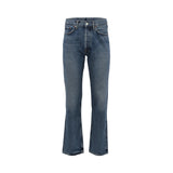 Front studio shot of Agolde Lana straight-leg jeans in a dark wash blue, showcasing the high-rise waist and structured fit.