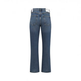 Back studio shot of the dark blue Agolde jeans highlighting the clean straight-leg profile and signature white brand waist label.