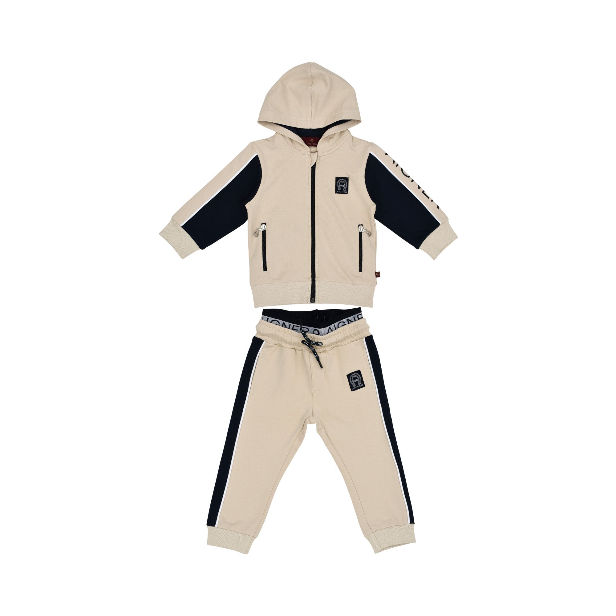Aigner Kids Baby Boy’s Beige Jogging Suit with Hooded Jacket and Logo Pants – Shop Now Online