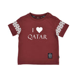 Aigner Kids Baby’s Burgundy T-Shirt with “I Love Qatar” Design and Horseshoe Sleeve Detail – Shop Now Online