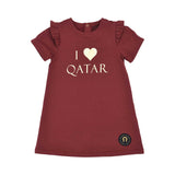 Aigner Kids Baby Girl’s Burgundy T-Shirt with Gold “I Love Qatar” Print and Ruffle Sleeves – Now Online