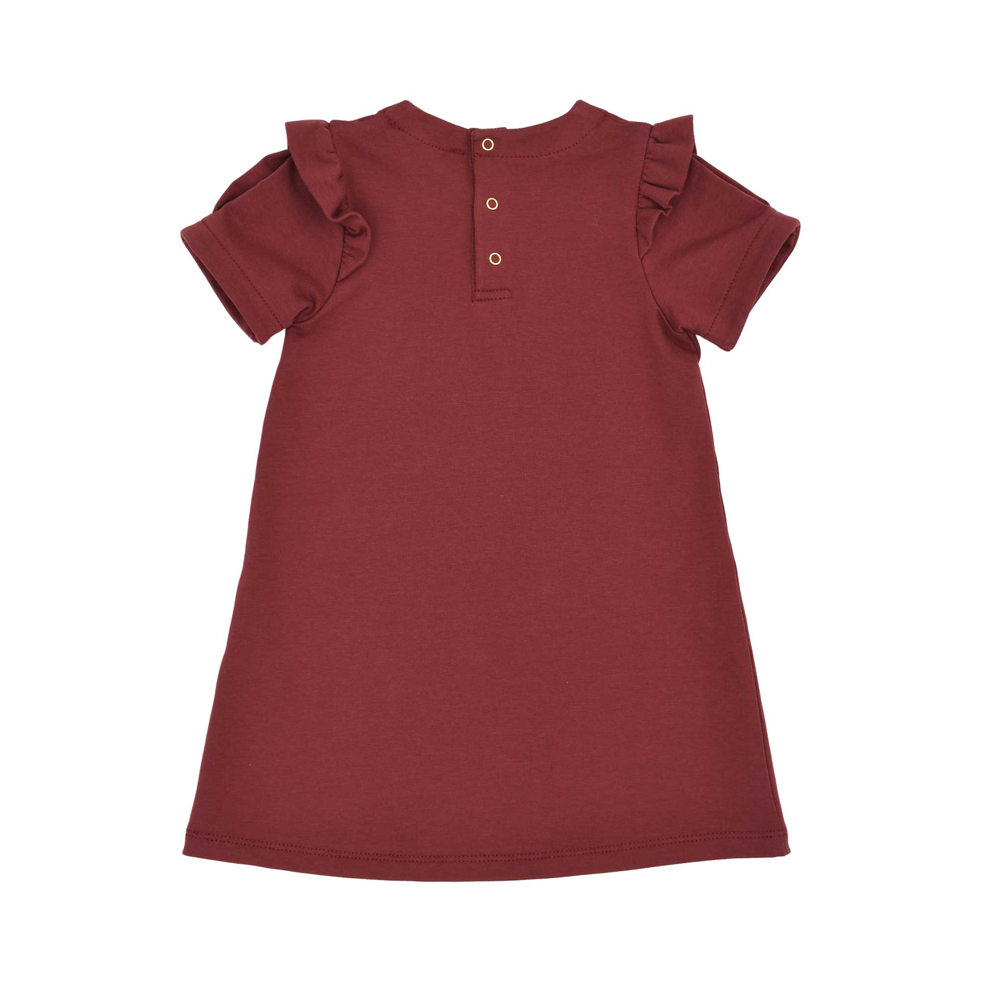 Aigner Kids Baby Girl’s Burgundy T-Shirt with Gold “I Love Qatar” Print and Ruffle Sleeves – Now Online