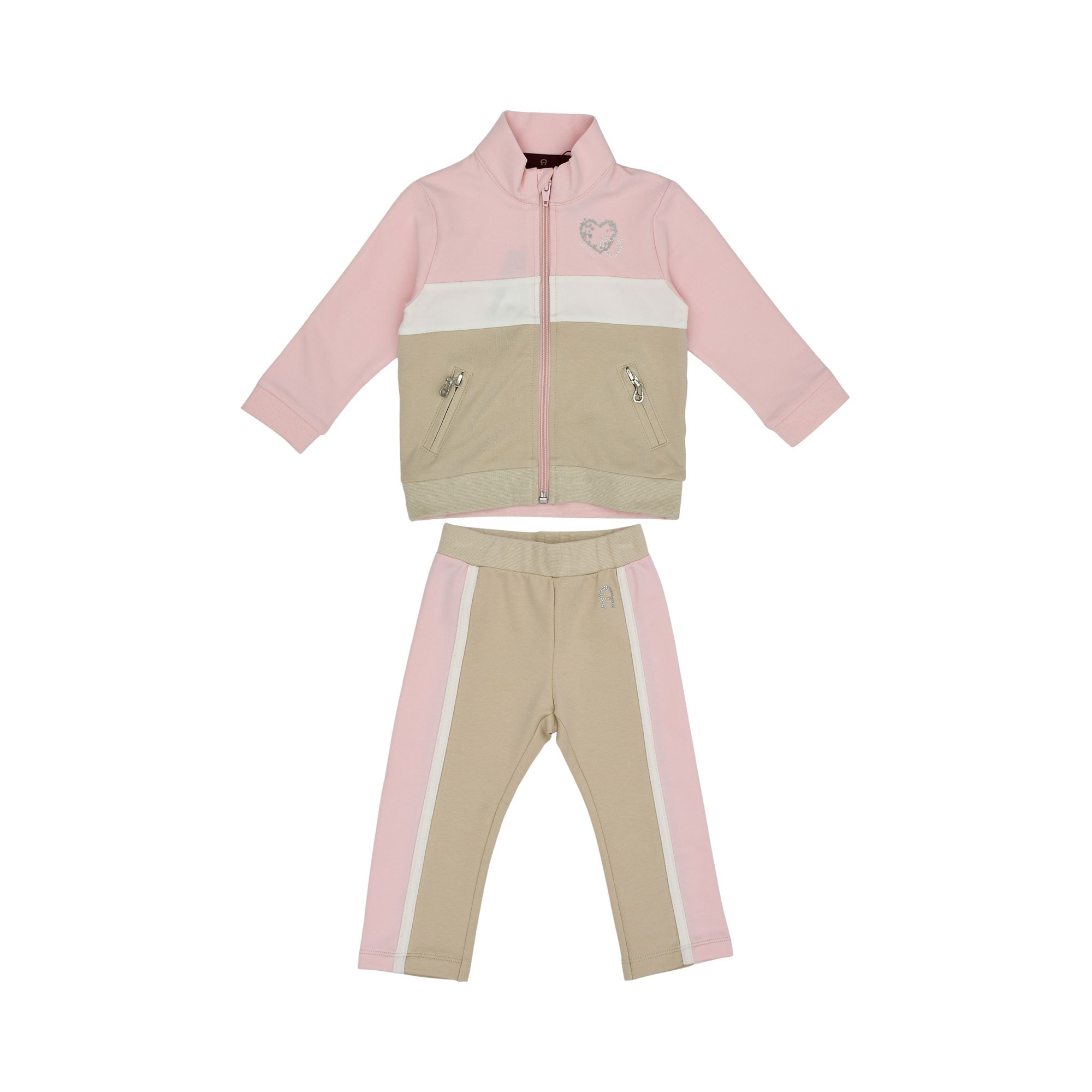 Aigner Kids Baby Girl’s Pink Jogging Suit with Metallic Heart Detail and Logo Pants – Available Online Today
