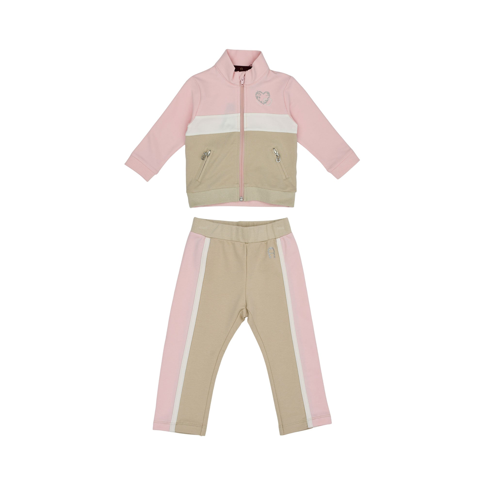 Aigner Kids Baby Girl’s Pink Jogging Suit with Metallic Heart Detail and Logo Pants – Available Online Today