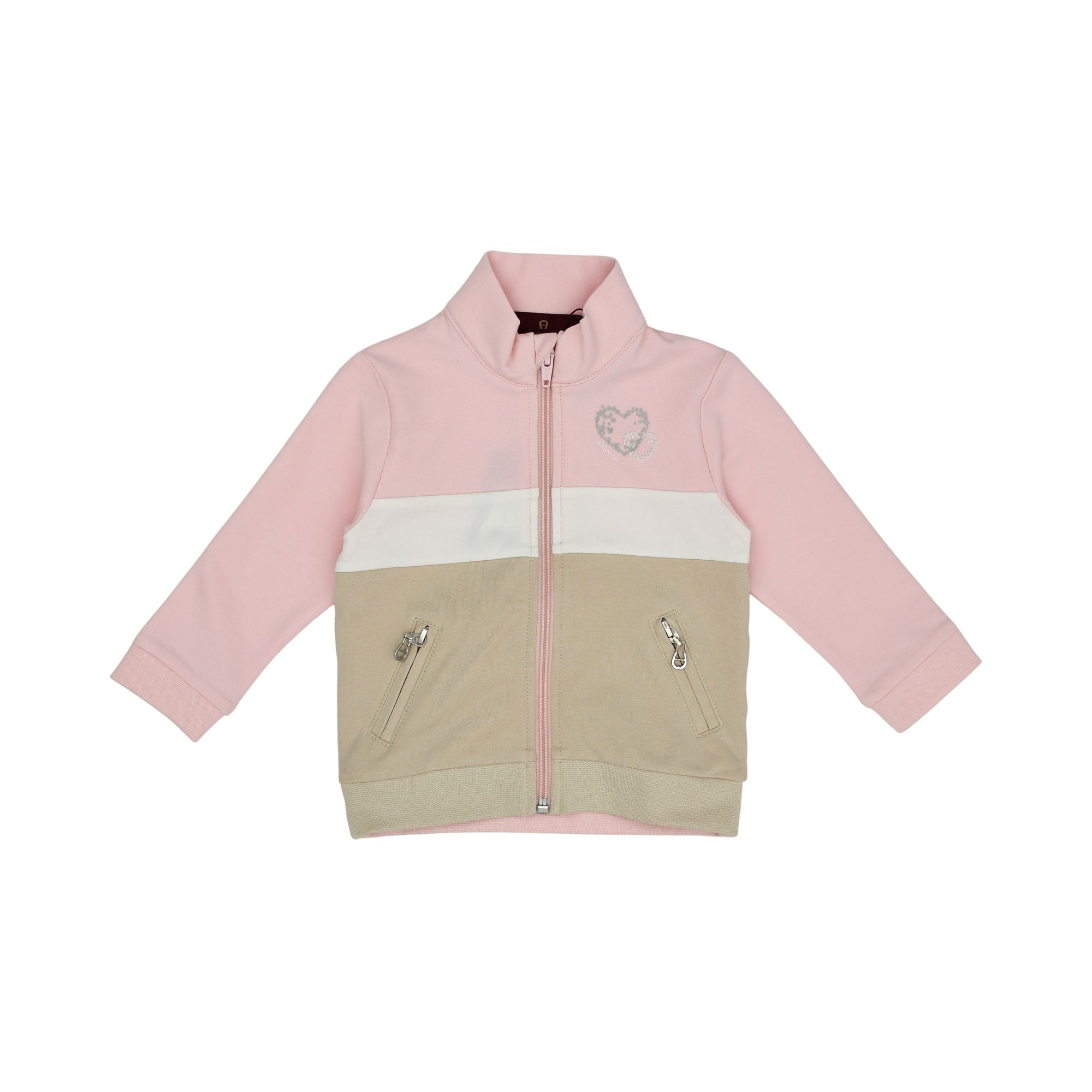 Aigner Kids Baby Girl’s Pink Jogging Suit with Metallic Heart Detail and Logo Pants – Available Online Today