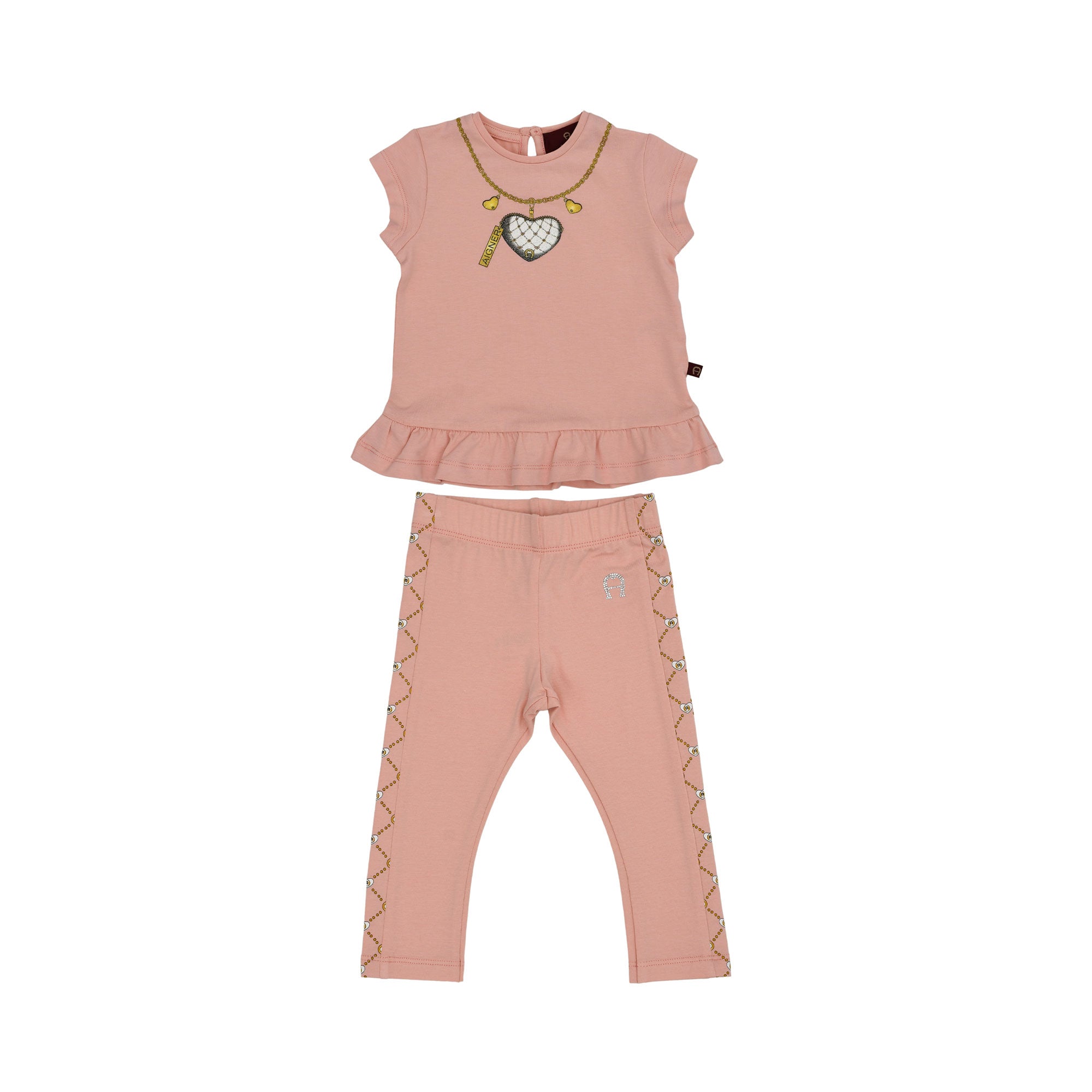 Aigner Kids Baby Girl’s Pink Set with Heart Print T-Shirt and Gold Detailed Leggings – Shop the Latest Online