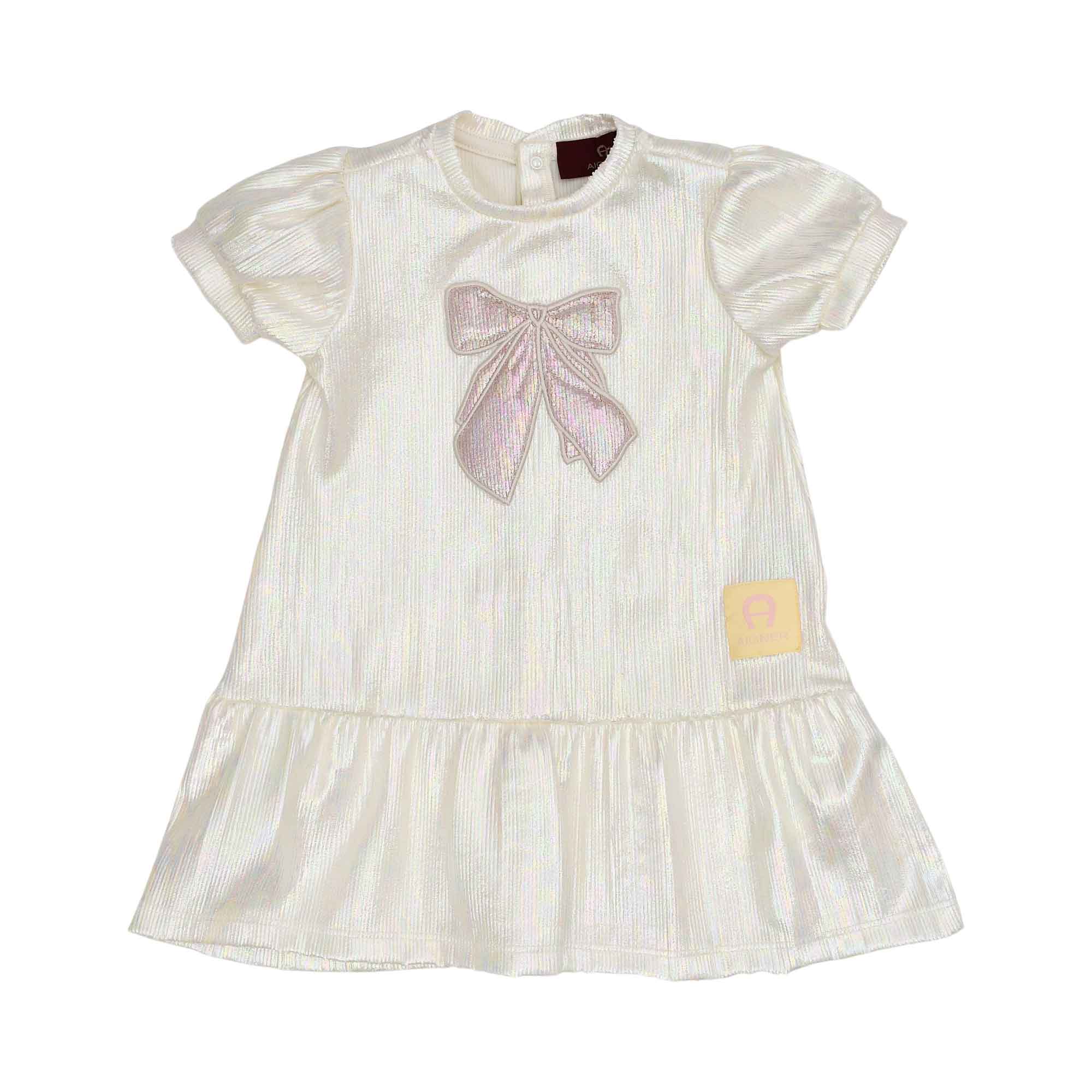 Aigner Kids Baby Girl’s White Dress with Pink Bow – Find Online Today