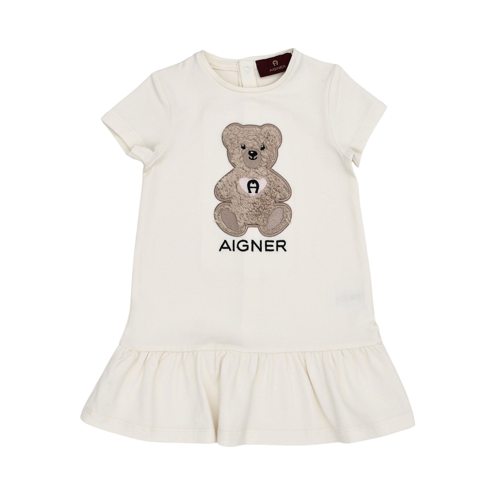 Aigner Kids Baby Girl’s White Dress with Teddy Bear Design – Available Online