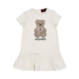 Aigner Kids Baby Girl’s White Dress with Teddy Bear Design – Available Online