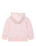 Rear studio presentation of the Aigner Kids pale pink baby hoodie jacket, displaying the clean back paneling, smooth raglan sleeve shoulders, and the attached relaxed fabric hood.