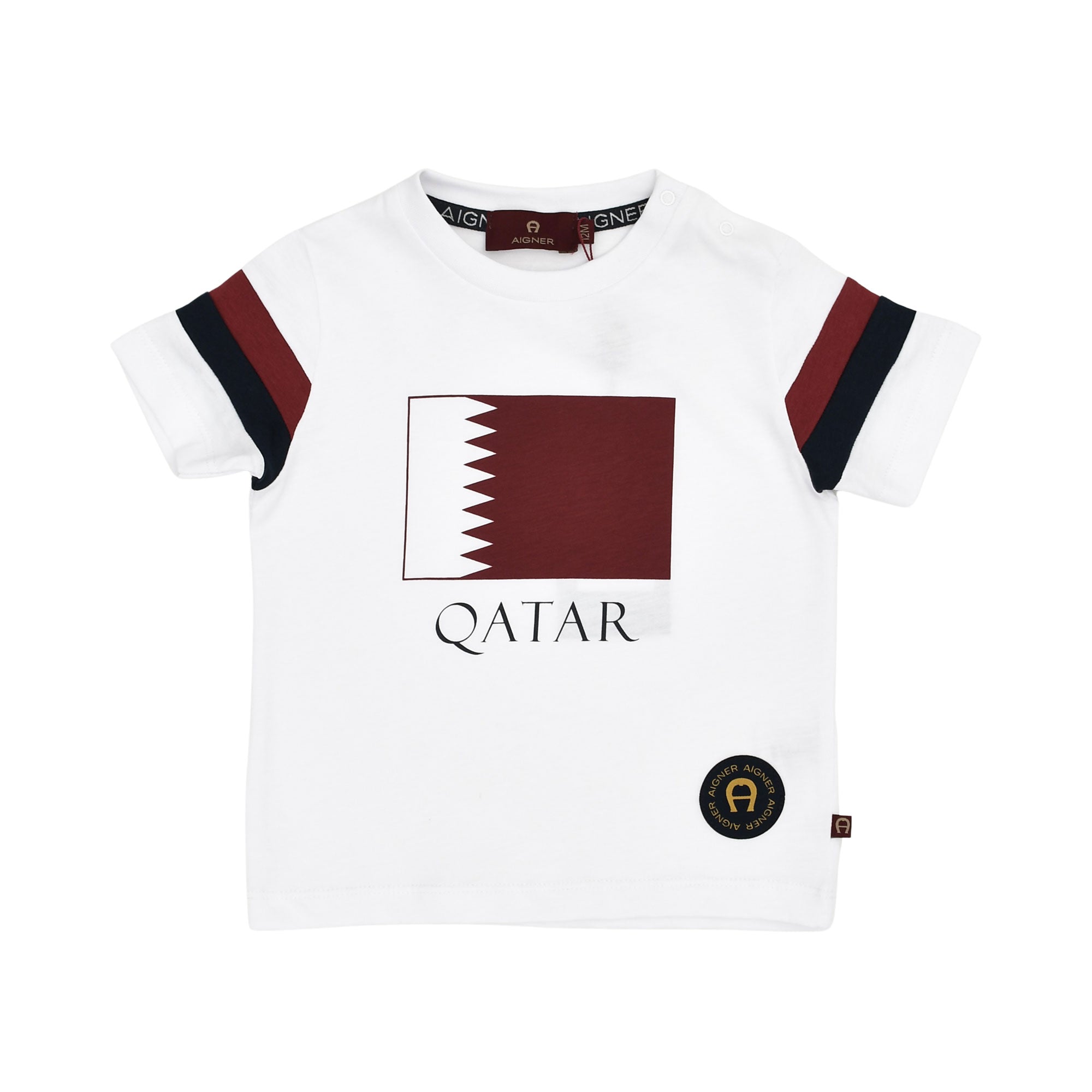 Aigner Kids Baby's White T-Shirt with Qatar Flag Print and Logo Patch – Available for Online Purchase
