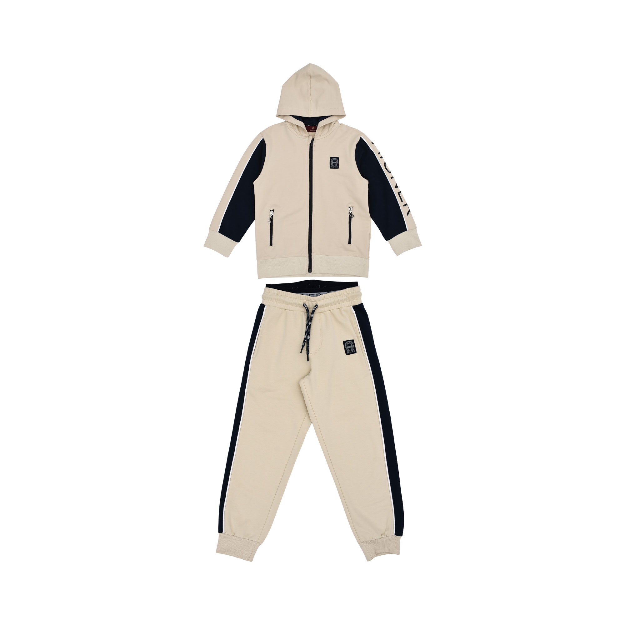 Aigner Kids Boy’s Beige and Navy Jogging Suit with Logo Patch – Shop Online Today