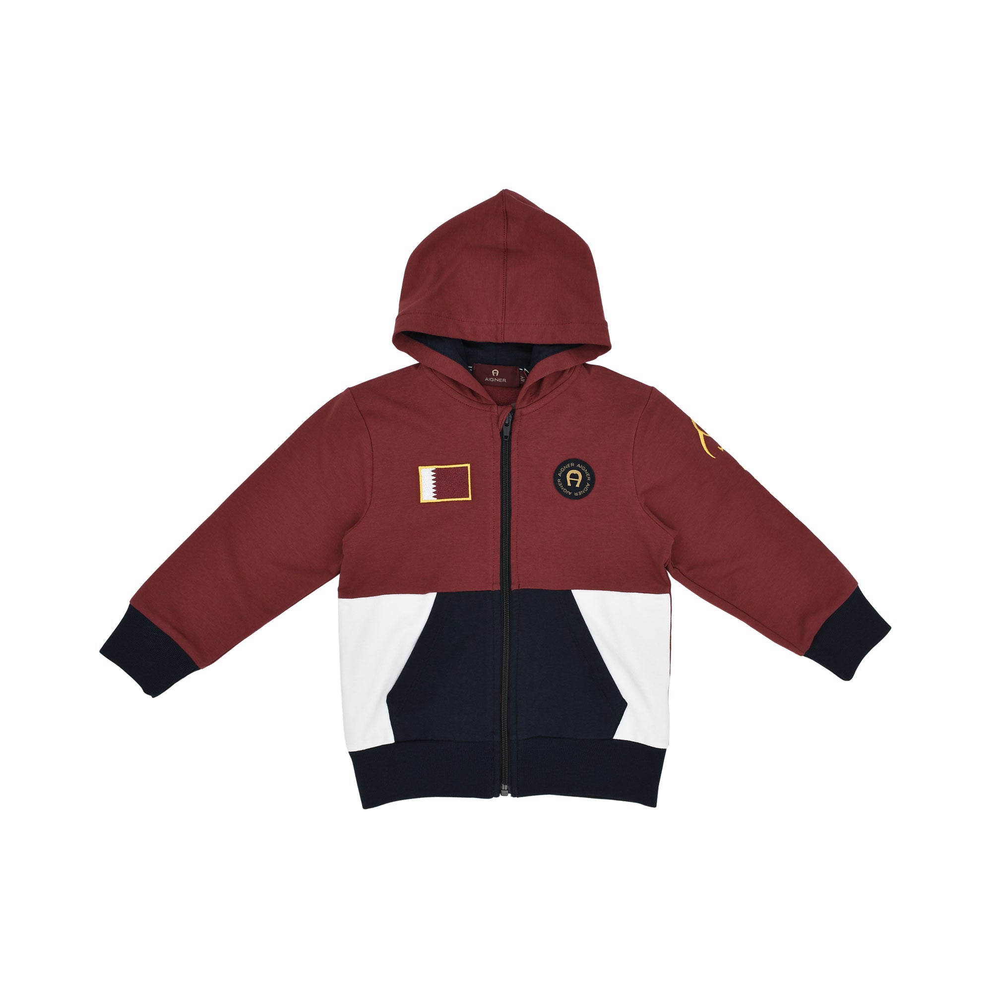 Aigner Kids Boy’s Burgundy Jogging Suit with Color-Block Hoodie and Cargo Pants – Find Online Today