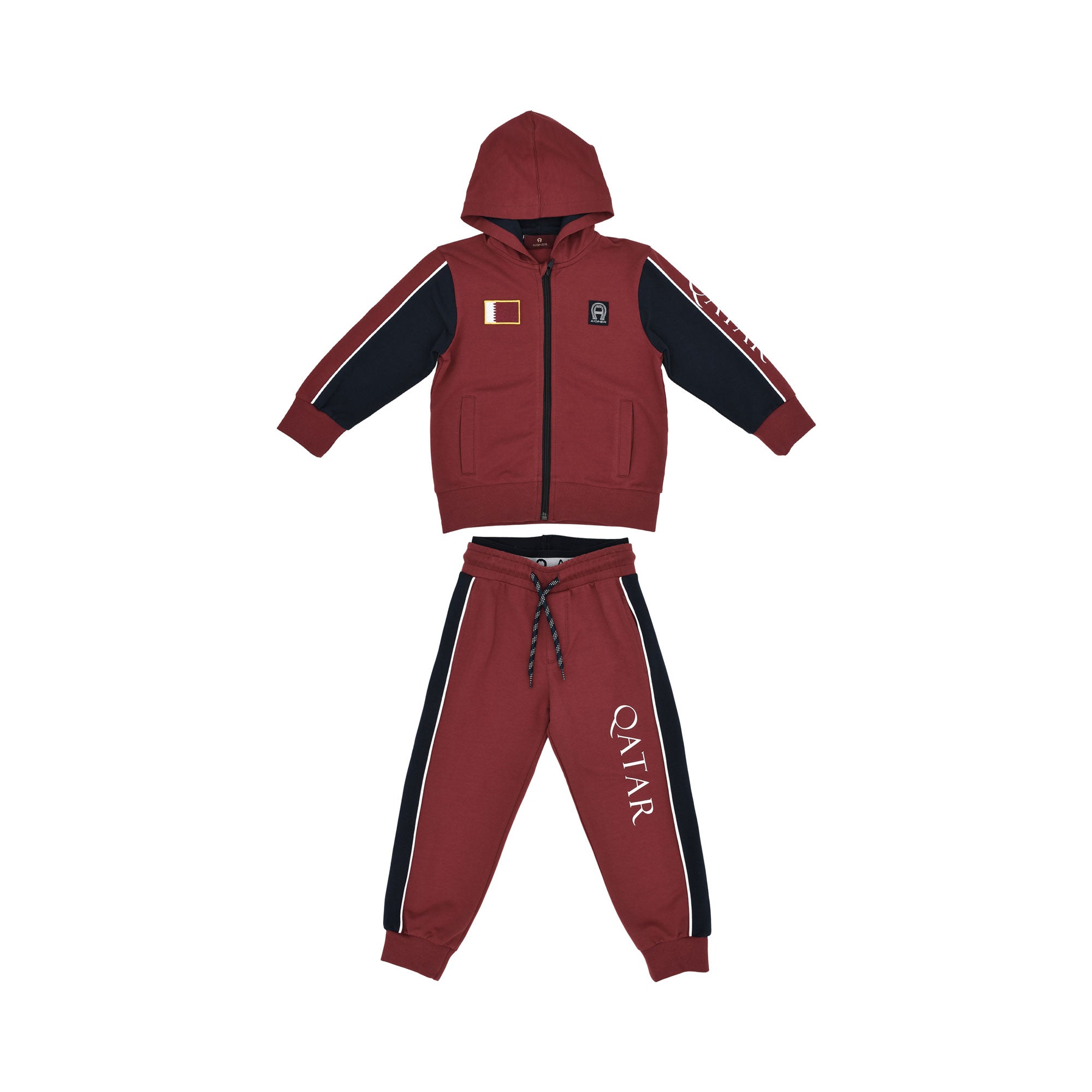 Aigner Kids Boy’s Burgundy Qatar Edition Jogging Suit with Flag and Qatar Print – Order Online Today