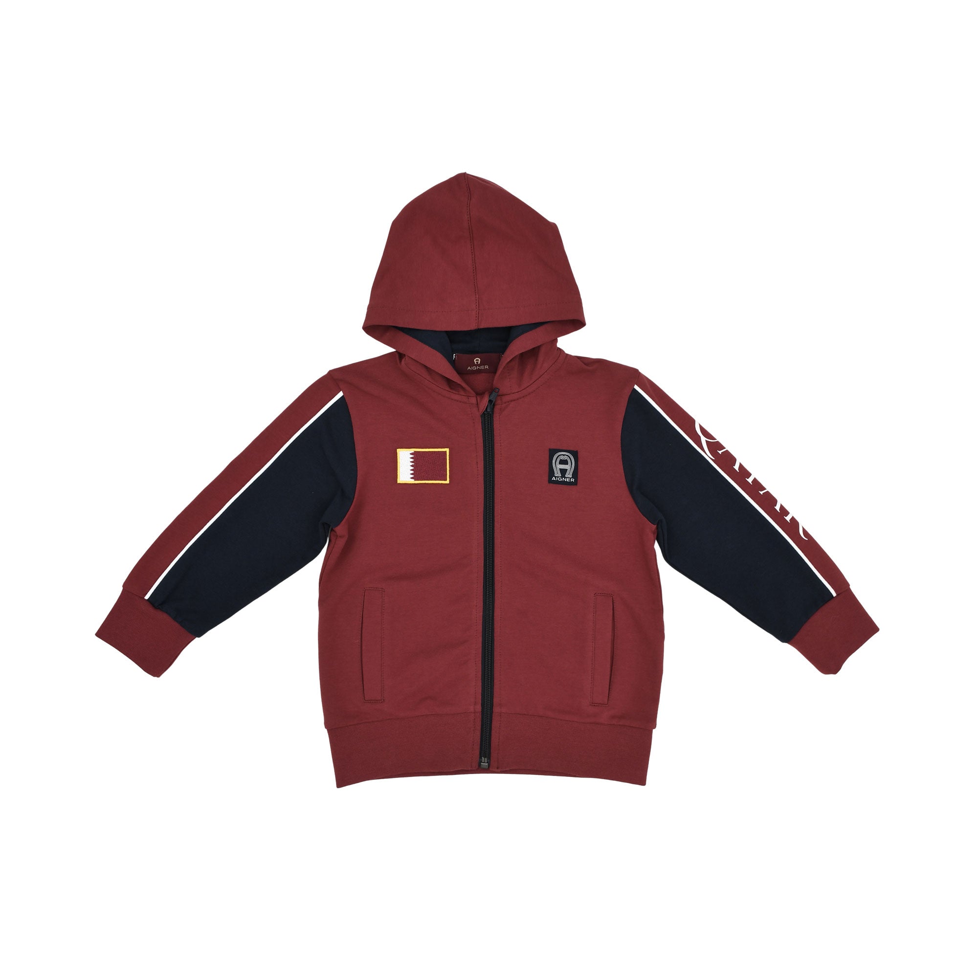 Aigner Kids Boy’s Burgundy Qatar Edition Jogging Suit with Flag and Qatar Print – Order Online Today