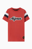 Aigner Kids Boy’s Red Logo T-Shirt with White and Navy Stripes – Find Online Today