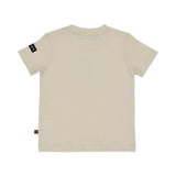 Rear view of a plain beige Aigner Kids cotton T-shirt showing the clean stitching, ribbed collar, and a small black logo tag on the sleeve.