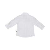 Rear view of a crisp white Aigner Kids cotton shirt showing the clean yoke detail, pointed collar, and buttoned sleeve cuffs.