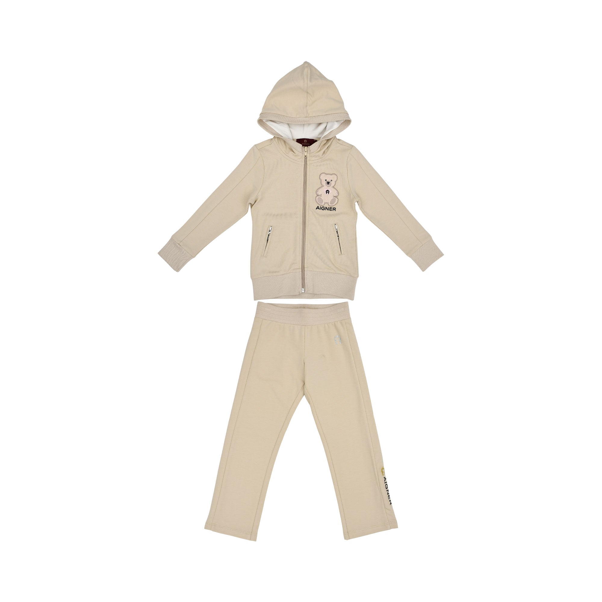 Aigner Kids Girl’s Beige Jogging Suit with Teddy Bear Embroidery – Available for Online