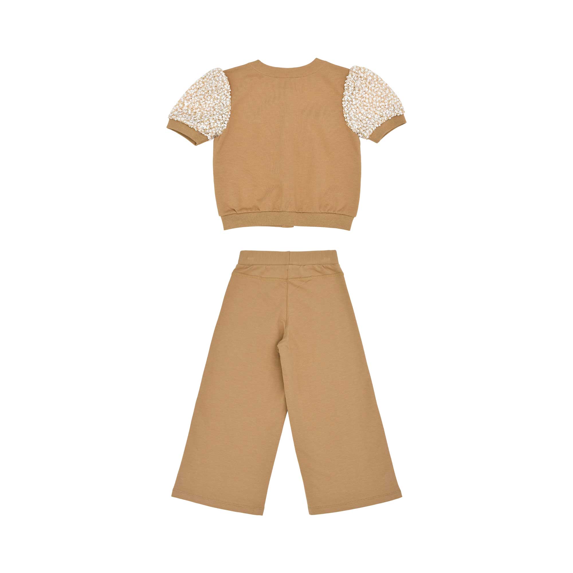 Aigner Kids Girl’s Beige Top & Trousers Set with Gold Buttons and Logo Patch – Available for Online Purchase