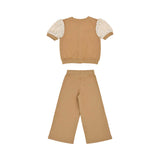 Aigner Kids Girl’s Beige Top & Trousers Set with Gold Buttons and Logo Patch – Available for Online Purchase