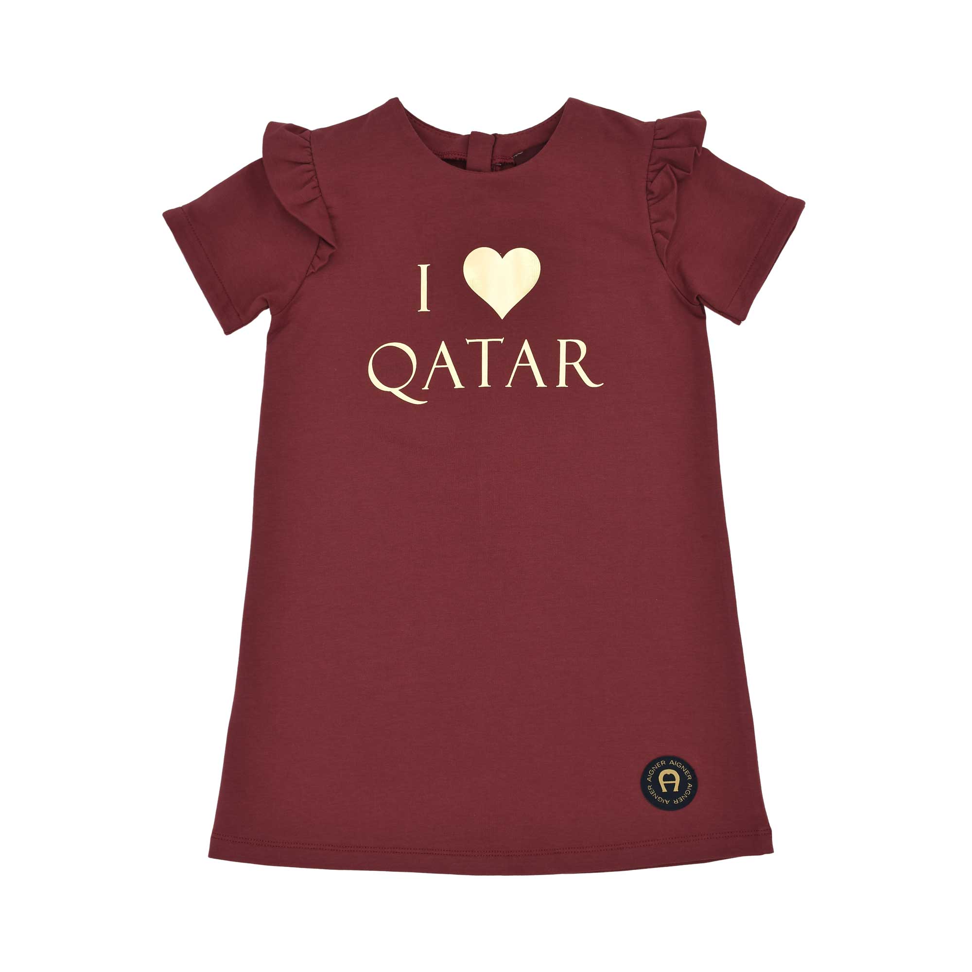 Aigner Kids Girl’s Burgundy Dress with “I Love Qatar” Print – Now Online