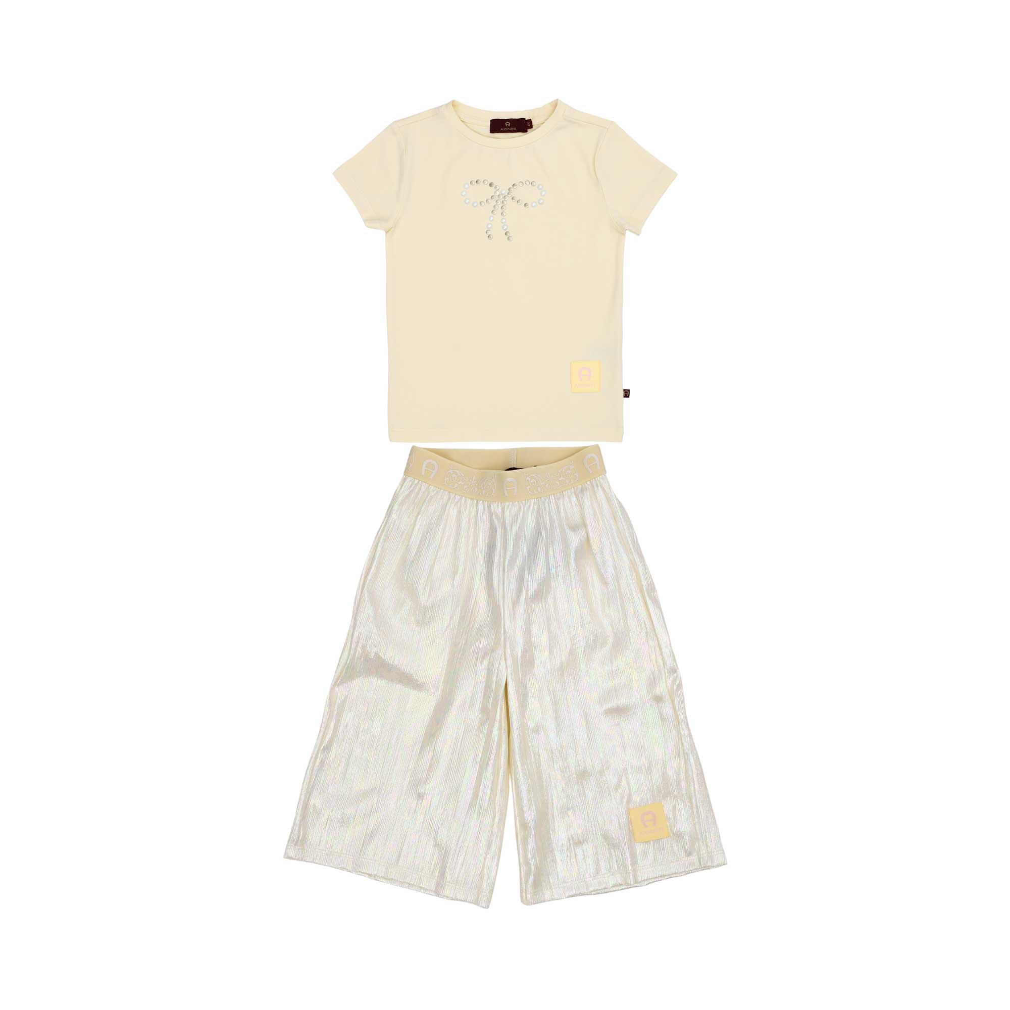 Aigner Kids Girl’s Cream White Set T-shirt and Metallic Trousers – Now Online
