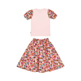 Aigner Kids Girl’s Pink Set with Bow T-shirt and Colorful Printed Skirt – Shop Now Online